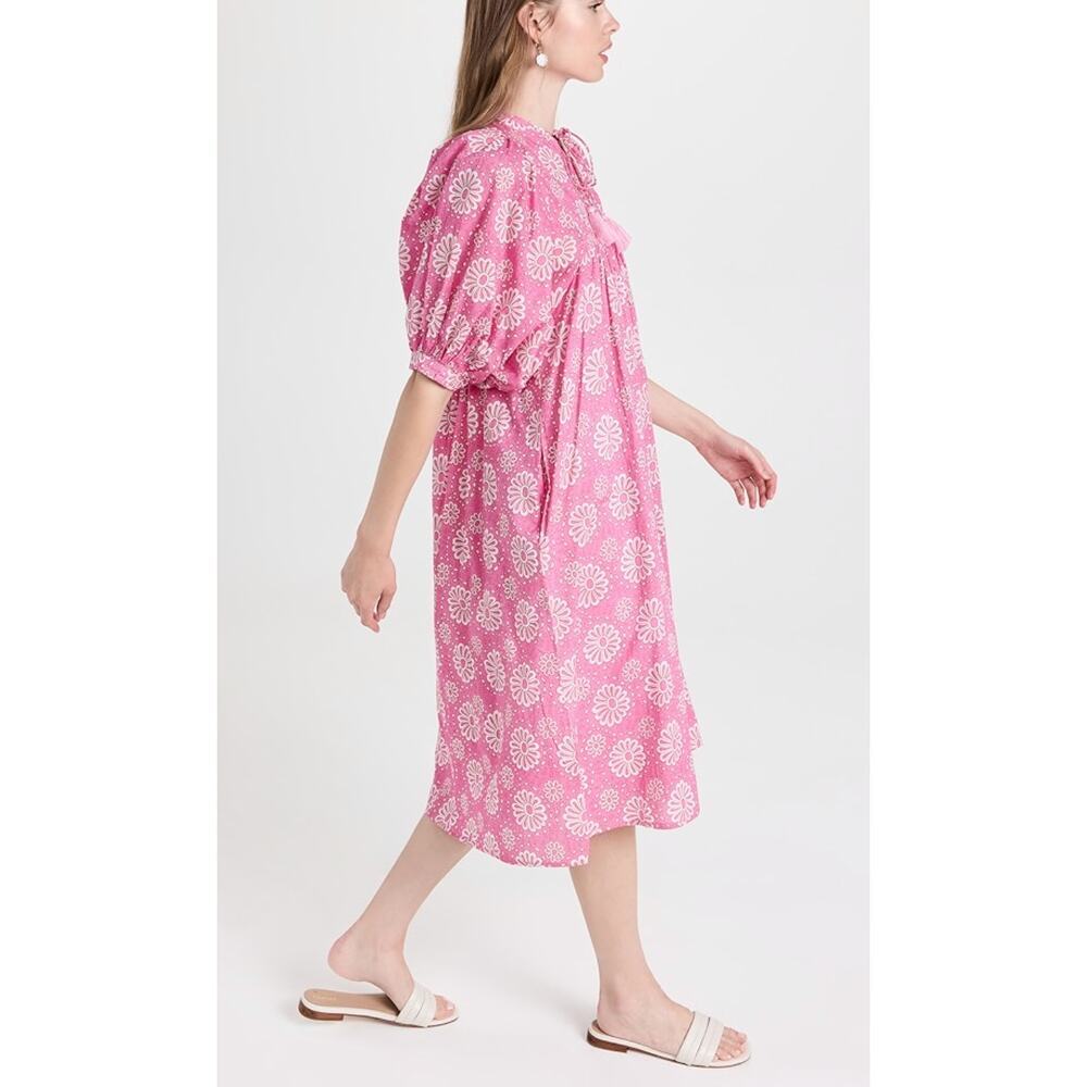 MILLE Resort Saffron Pink Daisy Print Cotton Puff Sleeve Midi Dress Tuckernuck - Picture 6 of 12